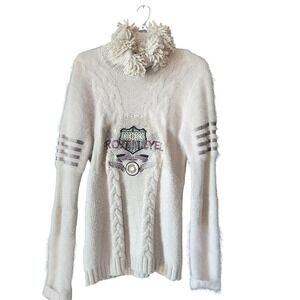 Sportalm Kitzbühel Beige Ski Sweater 10 Fringe Embroidered Cable Wool Angora
